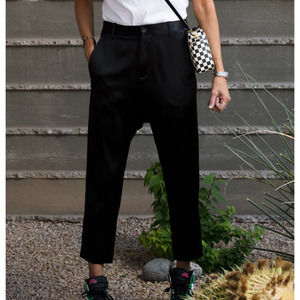 Nili Lotan Silk Satin Paris Pants Size 6 Black Drop Crotch Trousers